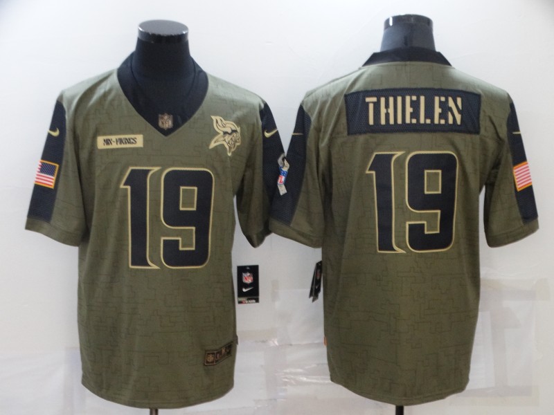 Men's Minnesota Vikings #19 Adam Thielen 2021 Olive Salute To Service Limited Stitched Jersey Men's Minnesota Vikings #19 Adam Thielen 2021 Olive Salute To Service Limited Stitched Jersey